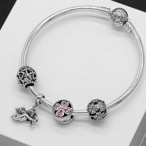 2020 Heart Charms& Beads Pink Zircon Cupid Romantic Bracelets DIY Jewelry Hearts All Over Charms