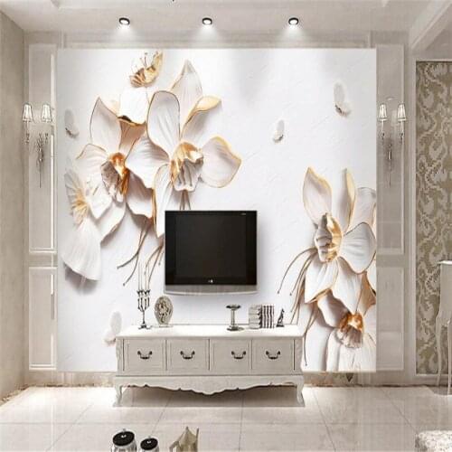 3D Stereo Modern Photo Wallpaper Large 3D Embossed Flower Wallpaper Relievo TV Background Wall Mural Europe Luxury Wall Papers