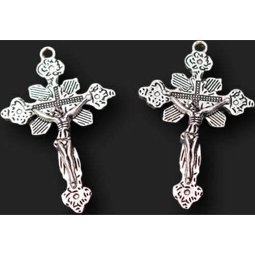 8pcs Silver Plated Jesus Cross Pendants Christian Bracelet Necklace Metal Accessories DIY Charms Jewelry Crafts Making 45*29mm