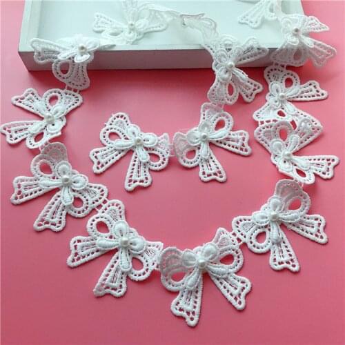 Bowknot Pearl Embroidery Lace Trim Ricamo Wedding Decoration Fabric Ribbon Handmade DIY Sewing Supplies Renda Bordada 1 Yards