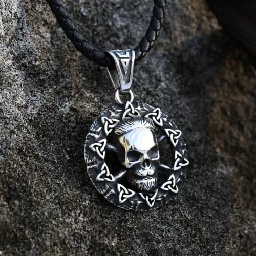 Beier Fashion Valknut skull Viking Axe Warrior Stainless Steel Pendant Chain Necklace Jewelry LLBP8-512P