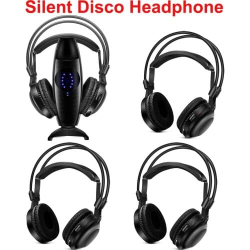 200m Ultra low bass Silent disco Wireless headphones 4pcs - RF Silent Disco earphones For iPod MP3 DJ music pary club meeting