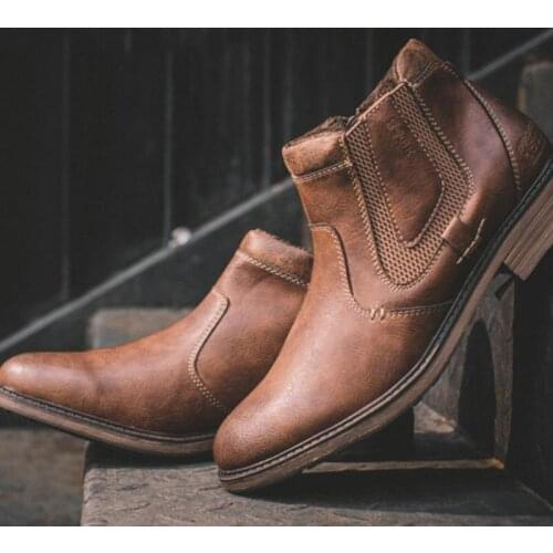 Men Basic Boots PU Leather Vintage Fashion Mens Shoes Zip Winter Autumn Ankle Boots Military Motocycle Big Size Boots For Men