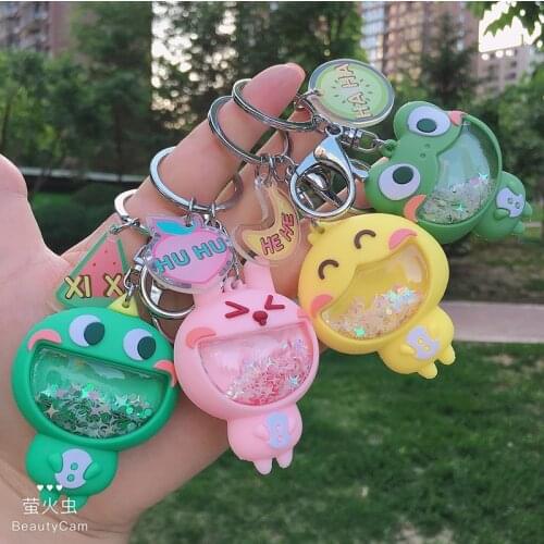 Girls Heart Ins Cute Oil Quicksand Big Mouth Animal Dinosaur Doll Keychain Schoolbag Pendant Creative Cartoon