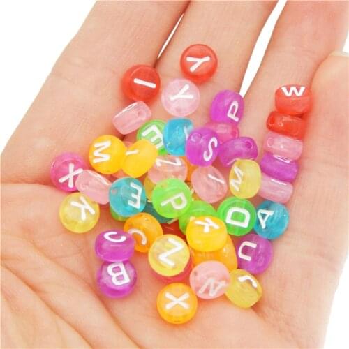 Julie Wang 200pcs 7mm Acrylic Translucent Round Letters Beads Random Color Alphabet Spacer Bead Jewelry Making Accessory