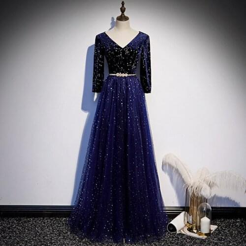 Long Evening Dresses 2021 3/4 Sleeves Prom Gowns Formal Party Dress vestidos de festa