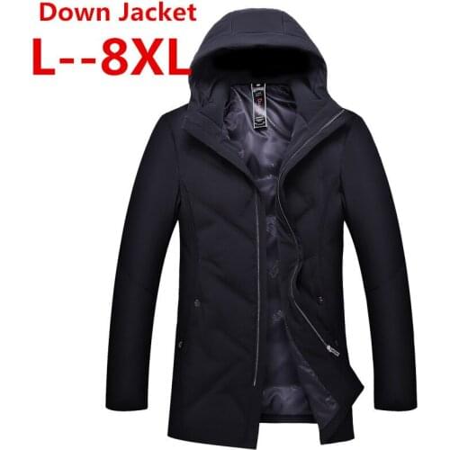 Plus 8XL 6XL 5X Long Down Jacket Men Winter Coat Fashion Winter Warm White Duck Thick Down Jacket Hooded Winter Outerwear Jacket