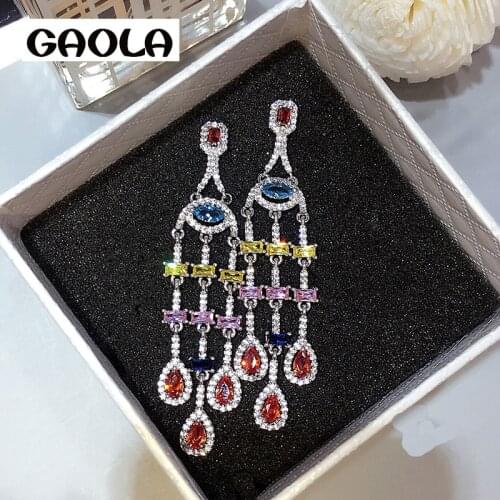 GAOLA 2017 New Fancy Fashion Plant Multicolour Long Cubic Zirconia Dangle Earrings Female Party Jewelry GLE6504Y