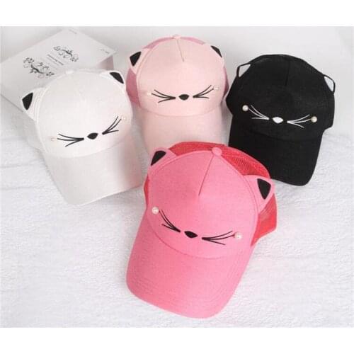 HANGYUNXUANHAO Spring Fashion Brand Street Adjustable Lovely Embroidery Hat Cat Ears Snapback Cap Boy Girl Pearl Baseball Cap