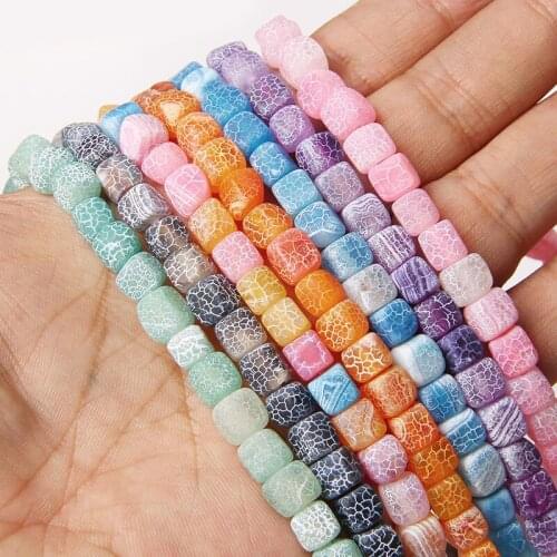 Natural Weathering Agat 6-8 mm Beads Small Square Multi Color Matte Veins Agat Strand Stone For DIY Making Jewelry Accessory