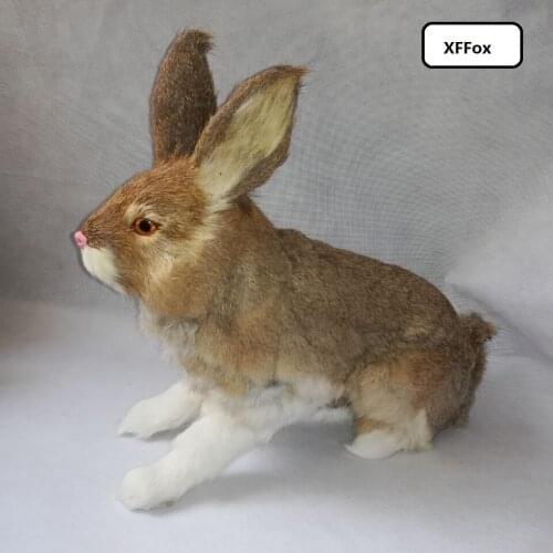 Big lovely real life squating rabbit model plastic&furs new khaki rabbit doll gift about 42x35cm xf2002