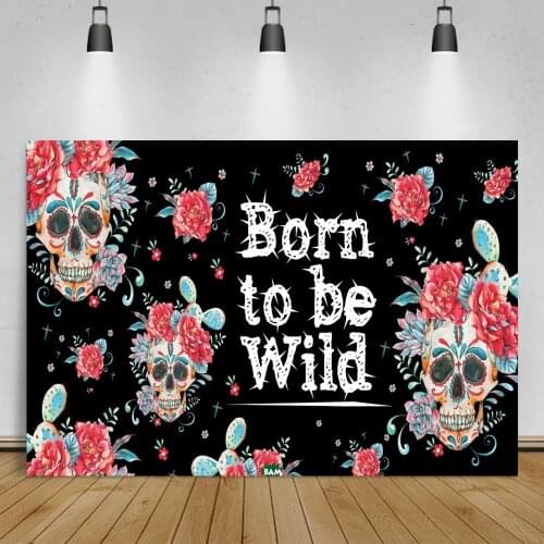 Laeacco Skeleton Flower Day of The Dead Mexican Festival Backdrop For Photography Family Party Decor Photocall Background Banner