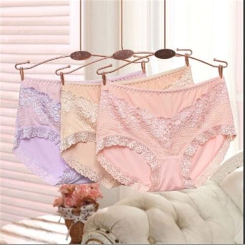 Summer new lace ladies underwear sexy breathable underwear bamboo fiber comfortable girl mid waist briefs 4PCS