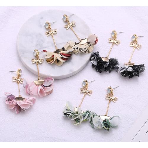 Manxiuni Personality Cloth art Bow tie Flower Long Earrings Women Punk Vintage Stud Earrings pendientes Fashion Jewelry