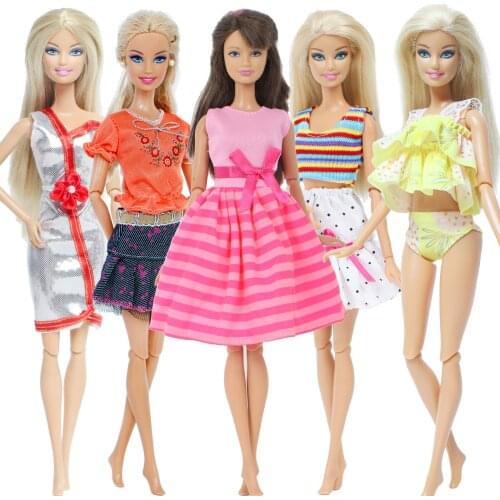 Fashion Doll Dress Party Wear Outfit Casual Orange Denim Skirt Beach Bikini Clothes for Barbie Doll Accessories 12'' Kids Toy