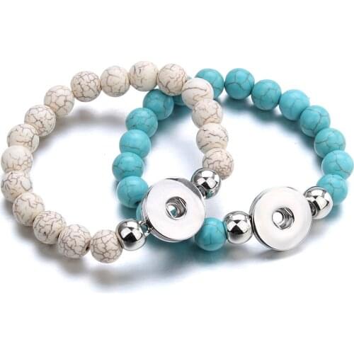 Fashion 10MM Natural Stone Beads Bracelets Handmade Elastic 18mm Snap Button Bracelets Bangles For Women Female Snap Jewelry