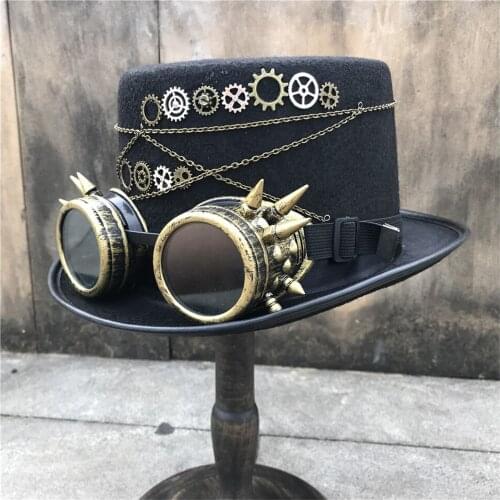 Men Women Vintage Handmade Steampunk Top Hat With Gear Glasses Stage Magic Hat Bowler Hat Top Hat Size 57CM