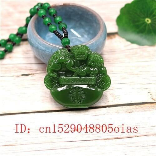 Natural Green Chinese Jade Tiger Pendant Beads Necklace Fashion Charm Jadeite Jewelry Carved Amulet Gifts for Women Men