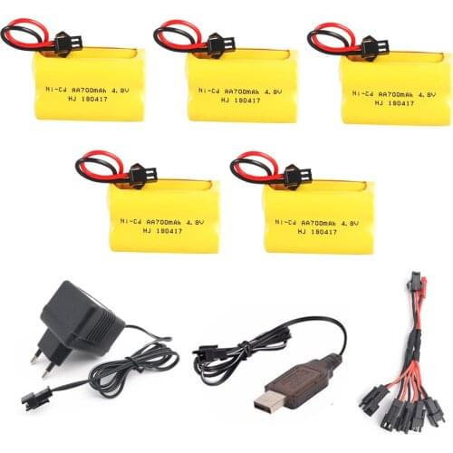 Ni-CD Battery 4.8V 700mah with Charger cable For Rc toys Cars Tank Robot Boat Gun 4* AA 700mah 4.8v Rechargeable Battery SM Plug