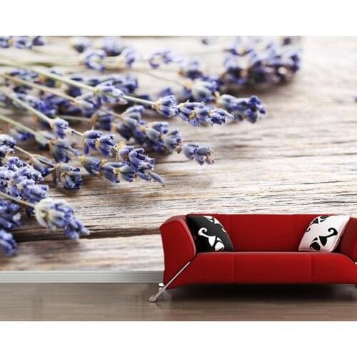 Papel de parede Lavender flowers on wooden texture table 3d wallpaper living room tv wall bedroom decor cafe bar mural