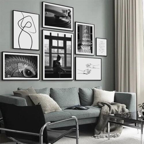 Phonograp stairs Abstract Line Hand Wall Art Canvas Painting Nordic Posters And Print Flower Wall Pictures For Living Room Decor