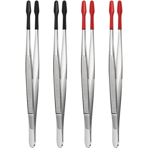 2PCS Rubber Tipped Tweezers Non-damage Flat Head Soft Silicone Coated PVC Pointed Tweezers Tool For Laboratory Industrial