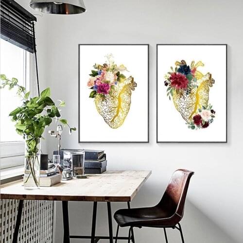 Human Heart Medicine Anatomy Posters and Prints Doctor Doctors Gift Heart & Flowers Art Canvas Painting Clinic Wall Art Decor