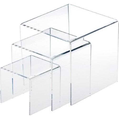 Acrylic Display Risers 3 Size Steps Acrylic Display Stand Anti-Corrosion Clear Showcase Display Shelf for Figure Buffet P9YF