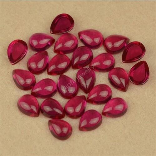 Size 3x5~20x30mm 5A 5# Rose Red Corundum Stone Pear Shape Flat Bottom Cabochon Cut Synthetic Corundum Beads Gems For jewelry