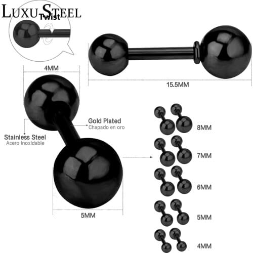 LUXUSTEEL Earrings For Men Double Round Ball Screw Back Stud Earrings Size 4mm 5mm 6mm 7mm 8mm Earring Fashion Brinco pendientes
