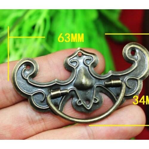 A5 Vintage cabinet drawer handles knobs jewelry wooden box pulls antique Wardrobe furniture small Bronze Iron handle 64*33MM