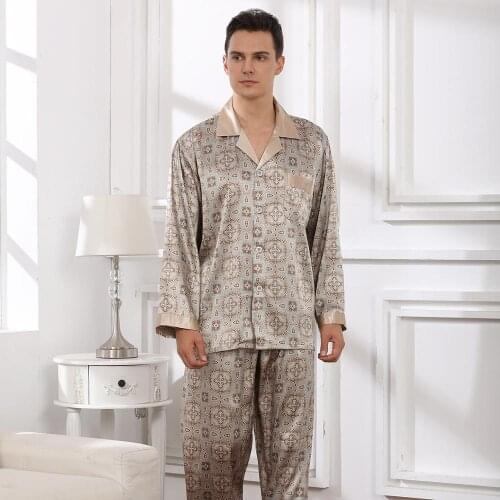 Satin Sleepwear High-quality Pajama Set For Men Nightwear Sleep Tops 2PCS Home Suit Pants Pyjama Nightgown Plus Size 3XL