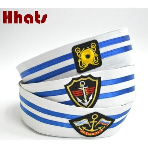 Family White Flat Military Hat Costume Party Cosplay Perform Stage Navy Sailor Cap Embroidery Captain Stripe
