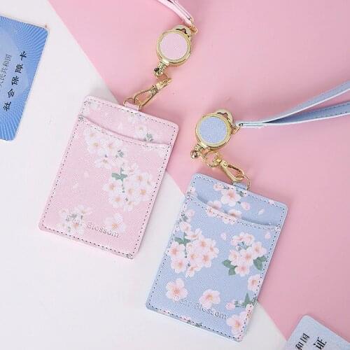 Flowers Leather Badge Holder Lanyards Id Card Badge Name Tag Clip Reels Office Accessories Kawaii Cute Breakaway Lanyard
