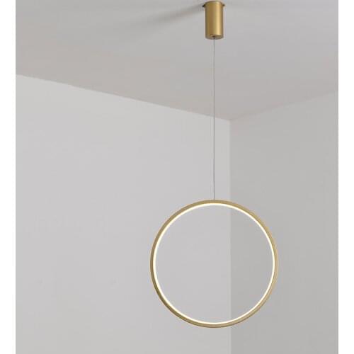 Modern Hanging Circle Round Pendant Light Creative Vertical Ring Pendant Lamp for Stairs Lobby Simple LED Chandeliers Fixture