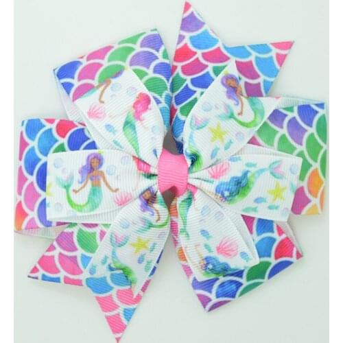 SUPWRF 1 PCS 4.5" Inch Cartoon Bows Clips Girls hair bow Headware Kids Hair Accessories Printed grosgrain Ribbon T0929
