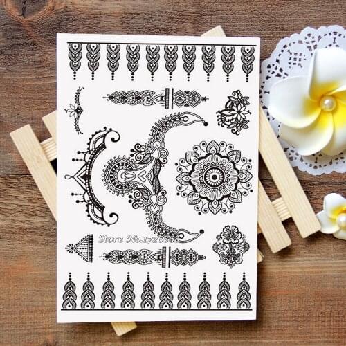 Waterproof Metallic Gold Silver White Temporary Tattoo For Black India Henna Tattoo Love Flower Pattern #001