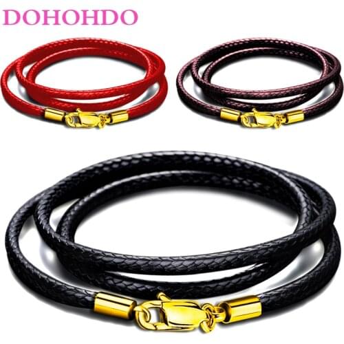 3pcs/lots Leather Cord Necklace Cord 1.5/2/3mm Wax Rope Chain With Stainless Steel Clasp For Men Women DIY Necklace Jewelry