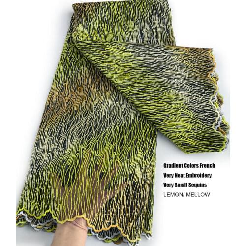 Highest Quality 5 yard Gradient Color french lace Neat Embroidered African mesh inspired fabric Nigerian modern traditional wear