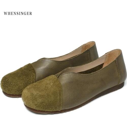 Whensinger - Women Flat Shoes loafers Genuine Leather Casual dance Flats Shoe Vintage Elegant Fashion