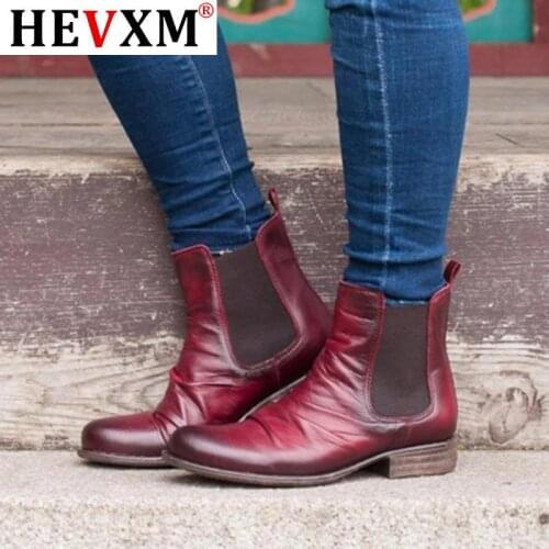 Women Booties Womens Ankle Boots Round Toe Low Heel Solid Color Ladies Boots Retro Pu Leather Comfortable Chelsea Boots