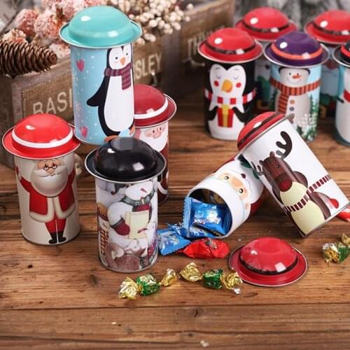 Candy Box Christmas Decorations Storage Tin Box Christmas Candy Jar Childrens Gift Bucket Hat Cover Printing Tinplate Can
