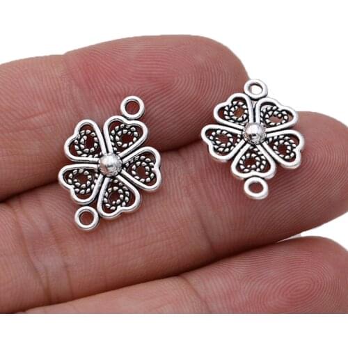10ps Antique Silver Plated Clover Charm Connectors for Jewelry Making Bracelet Findings Accessories DIY Craft
