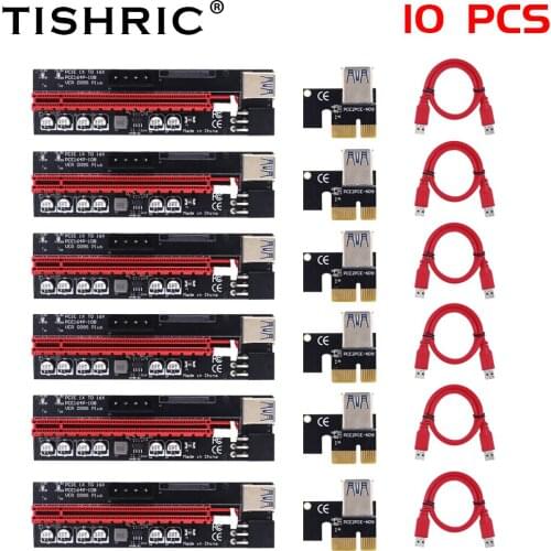 TISHRIC 10PCS VER 009S Plus Riser Card Express 1X 4X 8X 16X USB 3.0 Cable riser pci express x16 Adapter For GPU Miner Mining