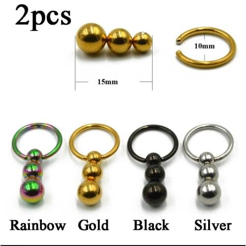 Lot of 2pcs 316l Surgical Steel Triple Beads Nose Septum Open Hoop Ring Earring Tragus Stud Piercing Fashion Jewelry 16g