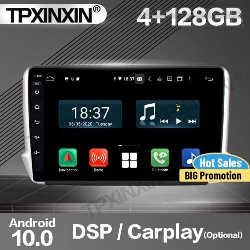 4+128G Carplay Car Radio 2 Din Stereo Receiver Android For Peugeot 2008 2014 2015 2016 GPS Navi Player Audio Recorder Head Unit