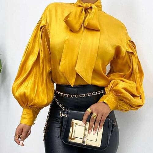 Blouse Giner Yellow Standard Long Sleeve Blouse Lantern Sleeve Summer Spring New Lady Elegant Women Tops Blouse Shirts Female OL