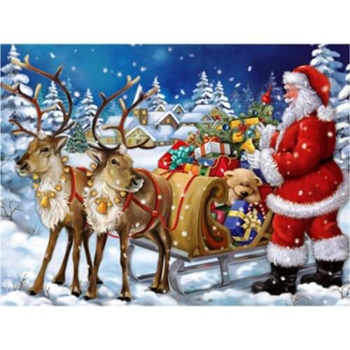 Diamond Embroidery Christmas Diamond Mosaic Full Diamond Square/Round Santa Claus Picture Rhinestone Landscape Painting Deer