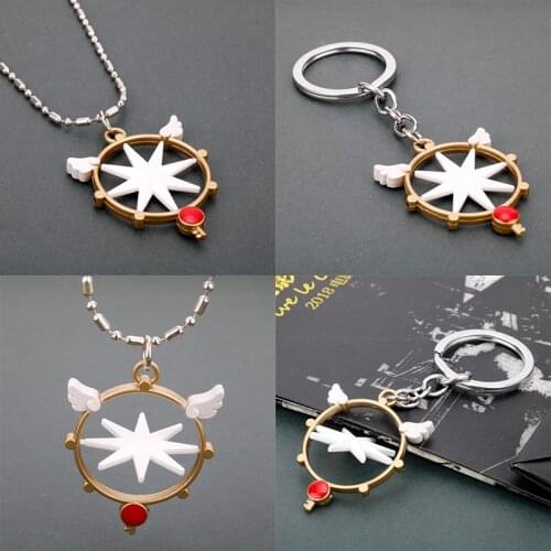 Dongsheng Anime Card Captor Cardcaptor Sakura Clear Card Kinomoto Cosplay Rotatable Pendant Necklaces Jewelry For Women Girls