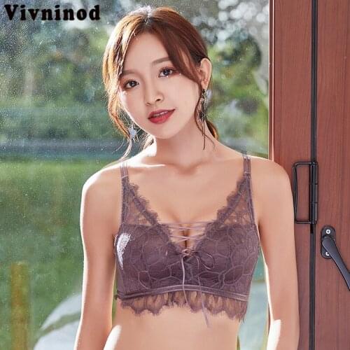 Elegant Wireless Padded Bra Comfortable Bras small bra Deep V Lingerie women sexy bra 70 75 80 85 AB Lace Bralette Wome